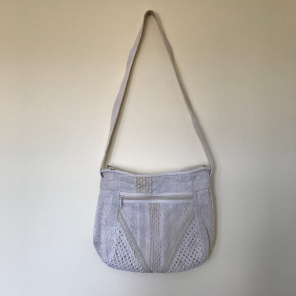 Textured Woven Fabric Purse Shoulder Bag Vintage 90s Neutral Crochet 9x11 - Picture 4 of 10